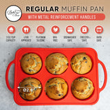 BAKE BOSS Silicone Muffin Pan with Handles, 6 Cup Regular Size Cupcake Pan, Perfect Silicone Muffin cups for Baking Keto Paleo Vegan Muffin Recipes, Nonstick Cupcake Maker Silicone Molds BAKE BOSS
