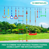 Kawuneeche Ninja Warrior Obstacle Course Kit for Kids Ninja Slackline with 10 Accessories Monkey Bars, Ladder, Climbing Rope, Gym Rings, Swing, Monkey Fist for Backyard Training Equipment Kawuneeche