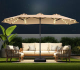 HOMSHADE Double Sided Patio Umbrellas - 15ft Solar Lights LED Lighted Outdoor Extra Large Market Table Umbrella with Base Included, Oversized Umbrella for Deck, Pool, Backyard (Beige) HOMSHADE
