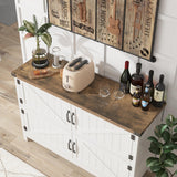 Vabches Storage Cabinet with 4 Barn Doors, 47.3'' Coffee Bar Buffet Cabinet, Sideboard Buffet Cabinet for Dinning Room, Kitchen & Living Room,White Vabches