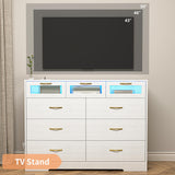 Vibe & Dine 9 Drawer Dresser with LED Lights and Charging Station, Modern Chest of Drawers Closet Organizer, Wood Wide Storage Dresser for Bedroom, Living Room Vibe & Dine