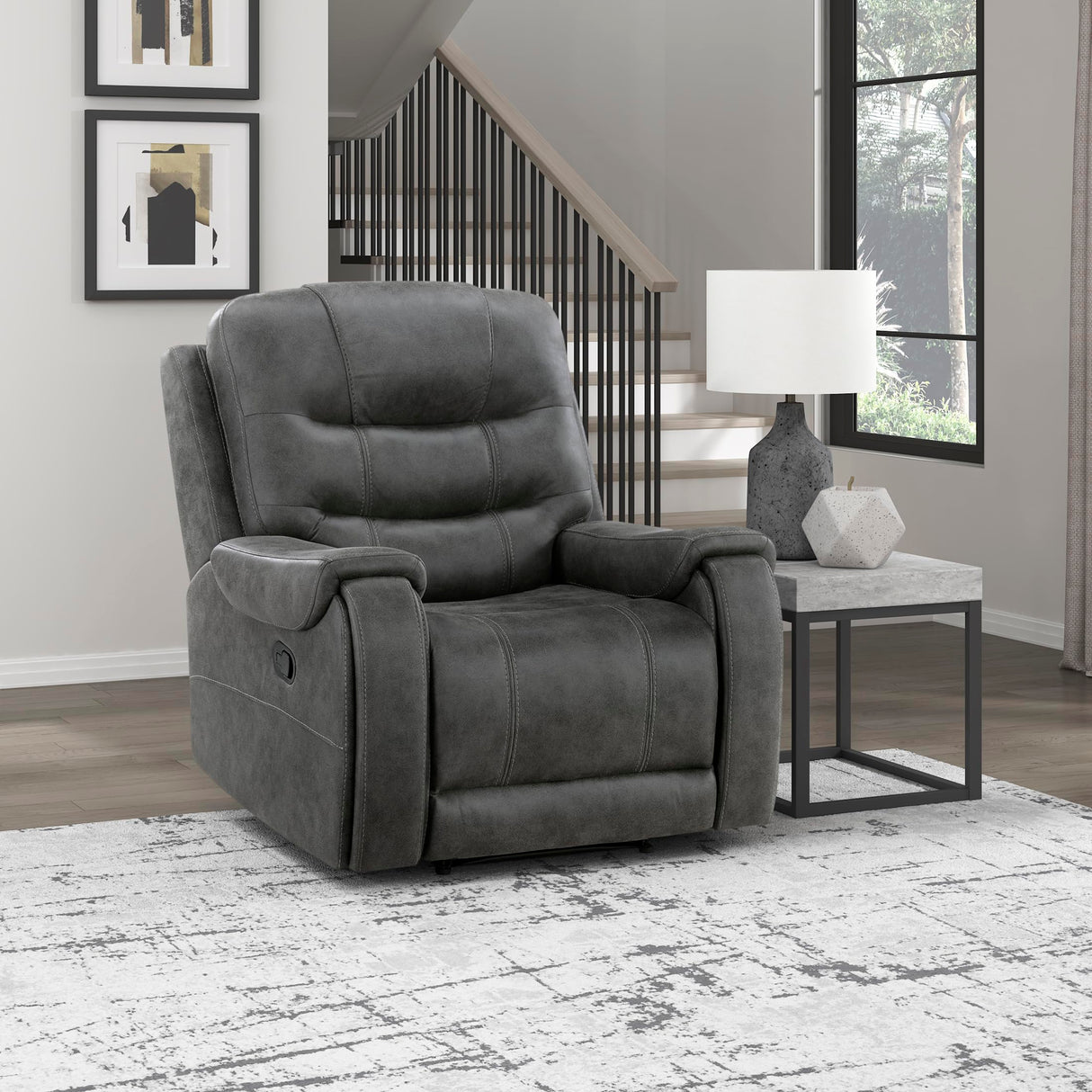 Lexicon Manual Recliner Chair, Home Theater Seating Recliner Armchair, Polished Microfiber Wall Hugger Manual Reclining Sofa Chair for Living Room/Office/Apartment, Dark Gray Lexicon