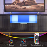 Bestier 70” Fluted TV Stand with LED Lights, Black TV Stand for TVs Up to 80", Modern Entertainment Center with Storage, TV Console, Media Console for Living Room Bedroom Bestier