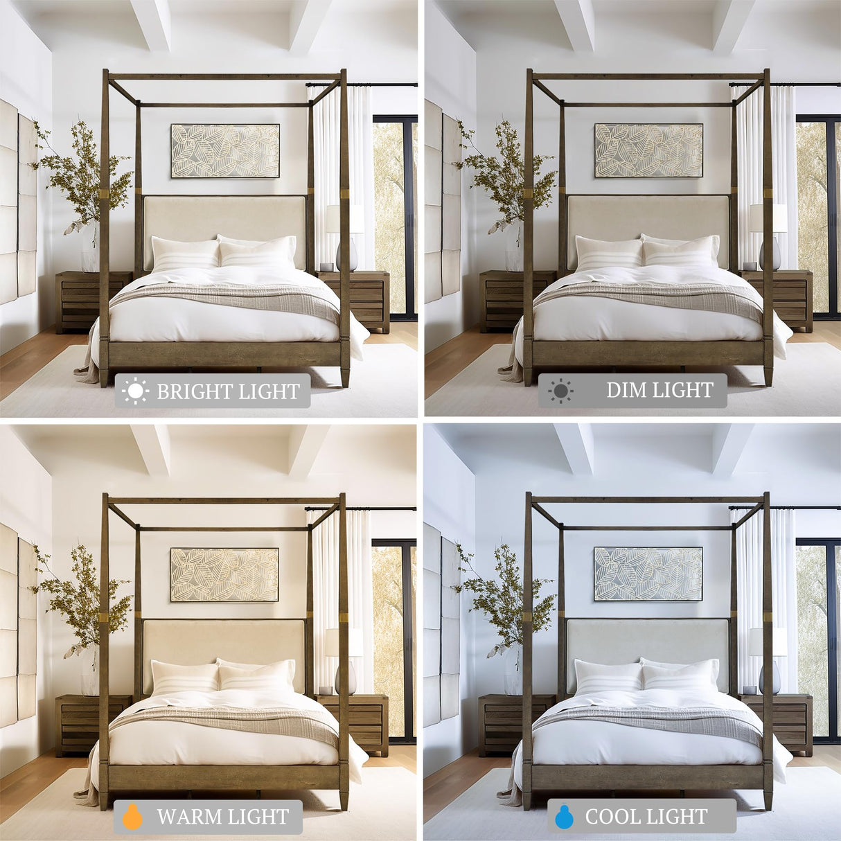 Madison Park Baylor Headboard, Footboard, Canopy Bed Frame with 5 Wood Slats - Upholstered Headboard, Post with Gold Accent, Bedroom Furniture, Box Spring Needed, Easy Assembly, Brown, Queen Madison Park