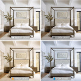 Madison Park Baylor Headboard, Footboard, Canopy Bed Frame with 5 Wood Slats - Upholstered Headboard, Post with Gold Accent, Bedroom Furniture, Box Spring Needed, Easy Assembly, Brown, Queen Madison Park