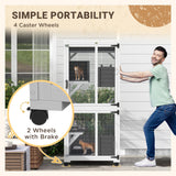 PawHut Wooden Catio with Waterproof Roof, Large Cat House with High-Up Resting Box, Indoor & Outdoor Cat Enclosure with Wheels, for 1-3 Cats, White PawHut