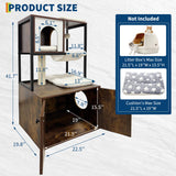 Litter Box Enclosure with Cat Tree, Corner Kitty Litter Box Enclosure Furniture Dog Proof Wooden Cats Cabinet with Condo, Plush Hammock, Scratching Post and Play Ball GarveeLife