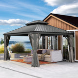 Domi 10x12FT Outdoor Gazebo, Hardtop Gazebo with Galvanized Steel Double Roof, Metal Gazebos with Drainage System Patio Pergola for Patio Deck Backyard,Curtain and Netting,Gray domi outdoor living