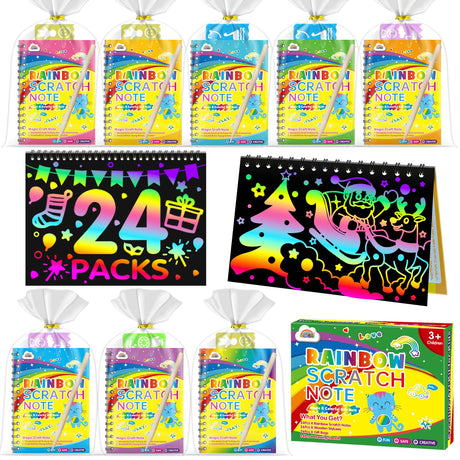 ZMLM Rainbow Scratch Party Favors Kids: Birthday Gifts Toy Bulk Scratch Art Notebook 24 Pack Birthday Goodie Bags Stuffers Girls Boys Art Craft Kit Pads Classroom Prizes School Supplies Teacher Return ZMLM