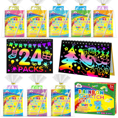 ZMLM Rainbow Scratch Party Favors Kids: Birthday Gifts Toy Bulk Scratch Art Notebook 24 Pack Birthday Goodie Bags Stuffers Girls Boys Art Craft Kit Pads Classroom Prizes School Supplies Teacher Return