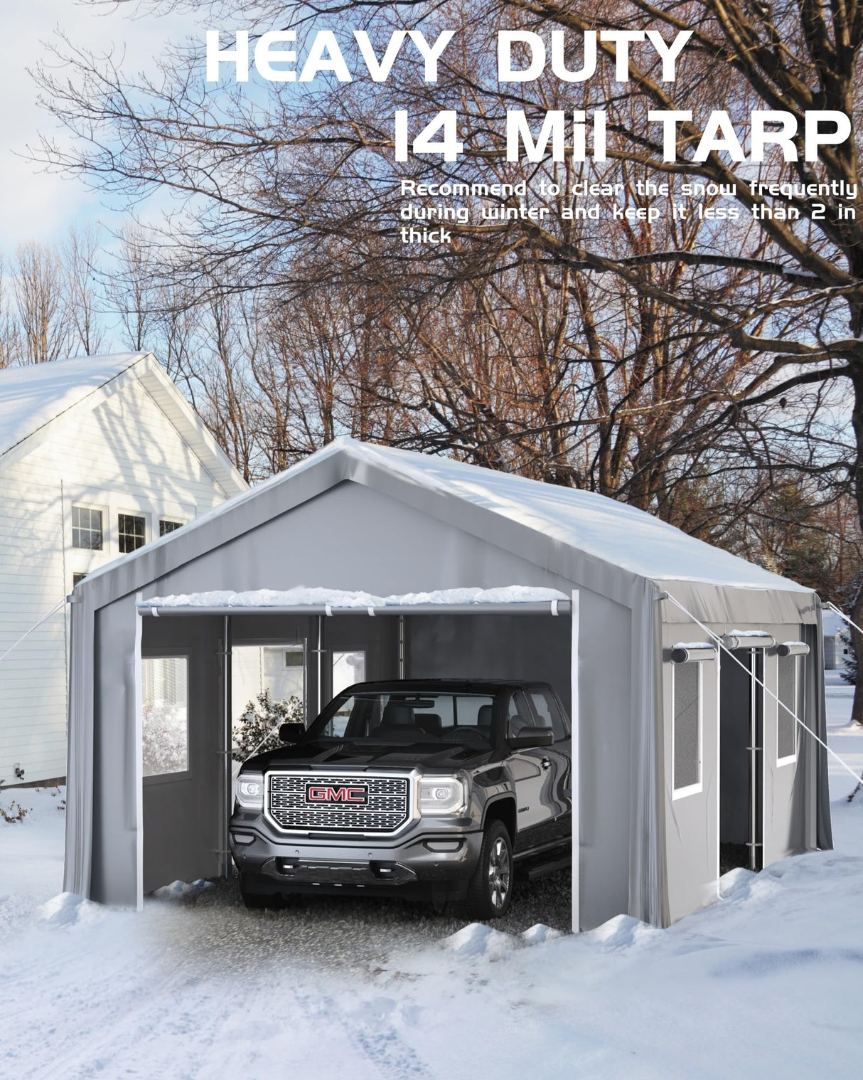 Hipicute 10' x 20'x 10' Portable Garage, Heavy Duty Carport with 180G Side Walls, Front and Rear Doors, Car Shelter for Trucks, Boats, and SUVs - Grey Hipicute
