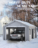 Hipicute 10' x 20'x 10' Portable Garage, Heavy Duty Carport with 180G Side Walls, Front and Rear Doors, Car Shelter for Trucks, Boats, and SUVs - Grey Hipicute