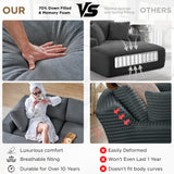 PaPaJet 114 Inch Cloud Modular Sectional Sofa, Oversized Down Filled Sectional Couch with Chaise, Ottoman, 4 Seats L Shaped Sofa for Living Room, Grey Linen Couch PaPaJet