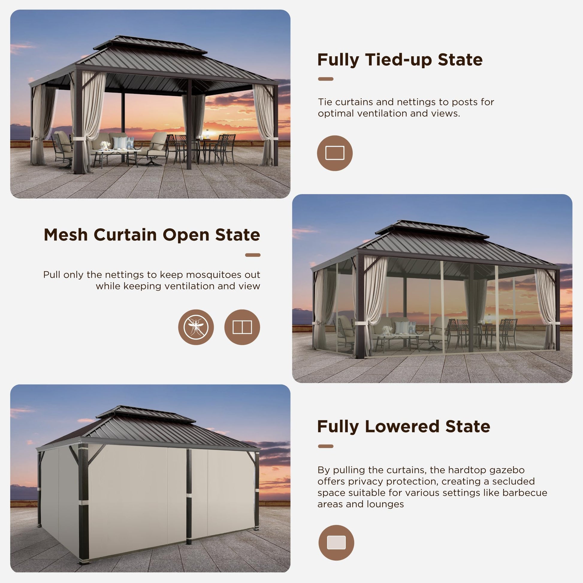 GREEN PARTY 12 X 18ft Hardtop Gazebo with Nettings and Curtains, Heavy Duty Double Roof Galvanized Steel, Outdoor Aluminum Gazebos Pergolas for Patios, Backyard, Deck, Garden, Lawns - WoodArtSupply