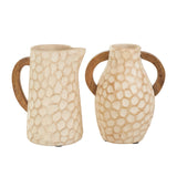 Deco 79 Paper Mache Decorative Vase Honeycomb Inspired Jug Centerpiece Vases with Brown Wooden Handles, Set of 2 Flower Vases for Home Decoration 6" W,9" H, Beige Deco 79