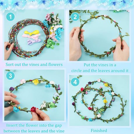 Syhood 20 Sets Flower Crowns Making Kit, Make Your Own Flower Crown Wreath Headbands and Bracelets Craft Kit Hair Accessories Handmade DIY Floral Garland Presents for Girls Syhood