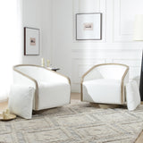 KINWELL 30" Wide Upholstered Swivel Barrel Chair Set of 2, FSC Certified Fully Assembled Fabric Swivel Accent Armchair for Living Room, Bedroom (Pearl White) KINWELL