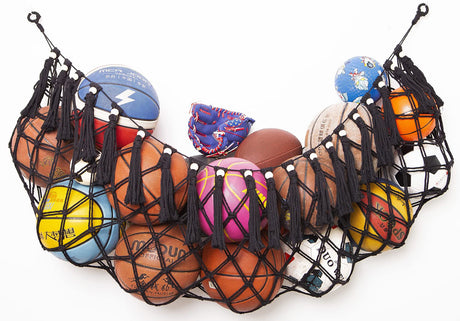 Sports Storage Organizer Garage Ball Storage Wall Hanging Organizer Net for Basketballs, Volleyballs Soccer Storage Rack Sport Equipment Organizer Storage Mesh (Wall Mounted, Black) Diocos