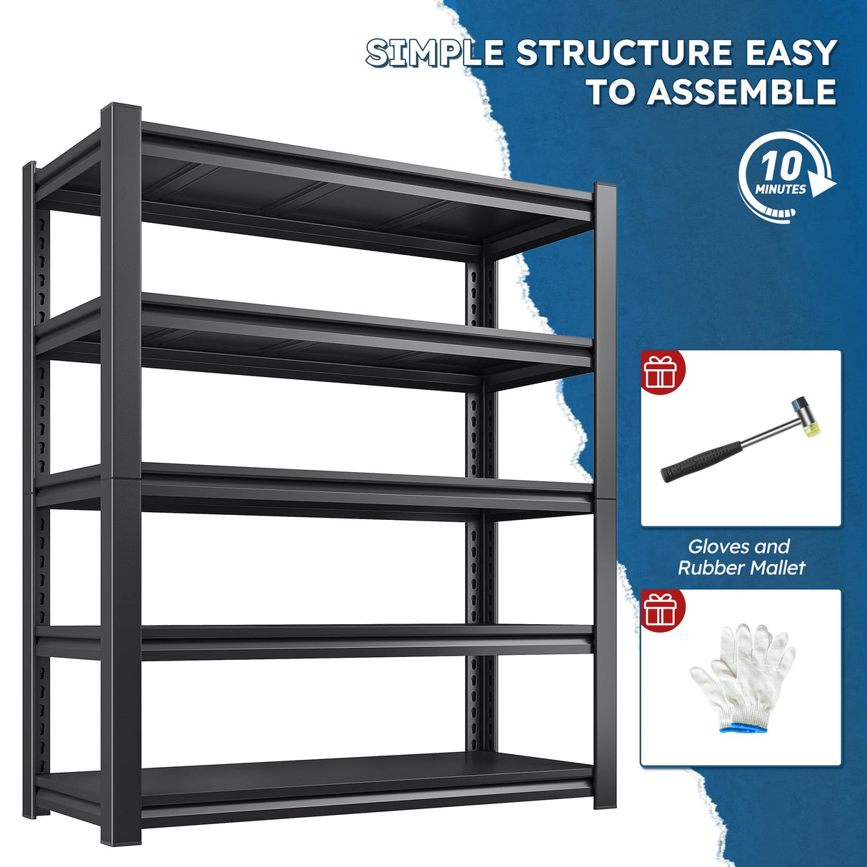 REIBII 72" H Garage Shelving Heavy Duty 3000 LBS 5 Tier Storage Shelves Adjustable Shelving Unit and Storage for Garage,Basement,Commercial 36" W x 16" D x 72" H REIBII