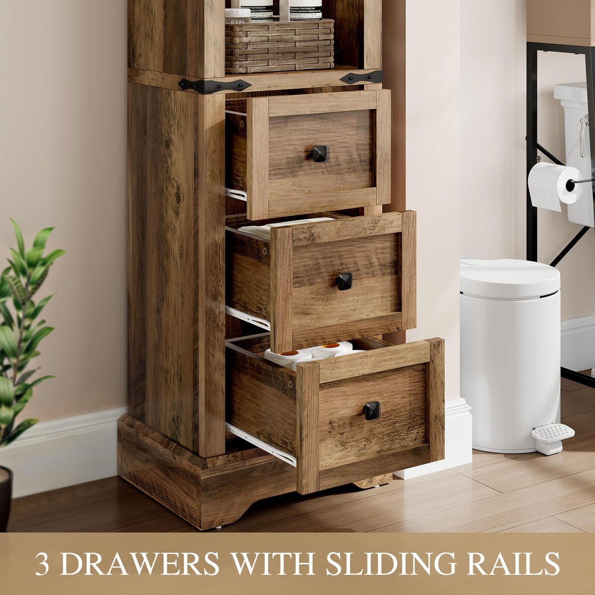 DWVO Tall Bathroom Storage Cabinet, 68" Farmhouse Storage Cabinet with Adjustable Shelves & Storage Drawers, Floor Storage Cabinet for Bathroom, Living Room, Antique Brown DWVO