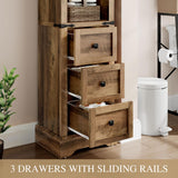 DWVO Tall Bathroom Storage Cabinet, 68" Farmhouse Storage Cabinet with Adjustable Shelves & Storage Drawers, Floor Storage Cabinet for Bathroom, Living Room, Antique Brown DWVO