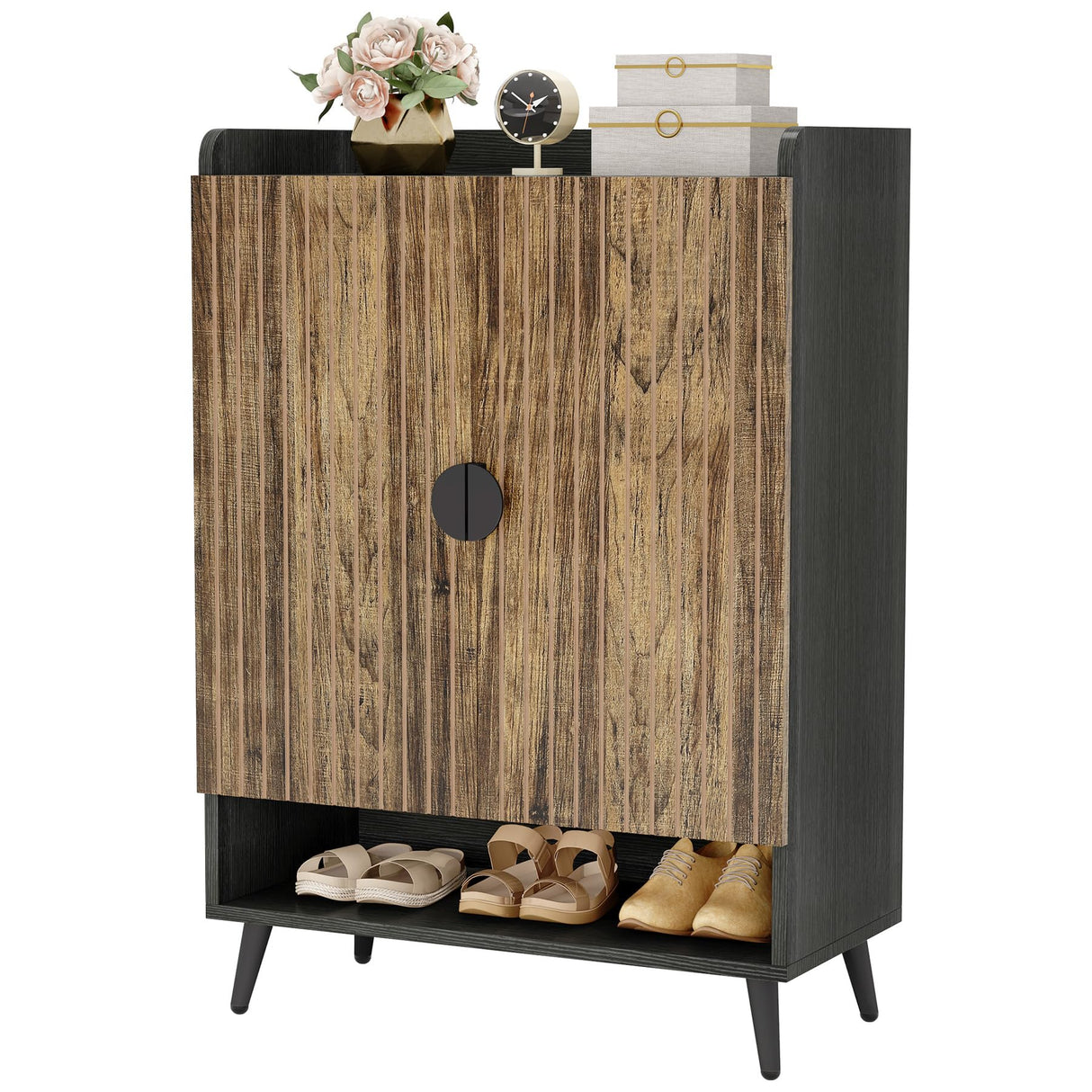 Tribesigns Shoe Cabinet with Doors, 7-Tier Shoe Storage Cabinet with Adjustable Shelves, Wooden Shoes Rack Shoe Storage Organizer for Entryway, Hallway, Closet, Living Room, Rustic Brown Tribesigns