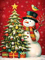 Ohhvvow Diamond Painting Kit - Snowman & Presents-Laden Christmas Tree, Cozy Winter Festive Scene, 5D DIY Full Drill Art Round Diamonds with Tools, Holiday DIY Craft Gift for Women Men Ohhvvow