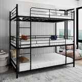 QSOSTNS Metal Triple Bunk Bed, Twin Over Twin Bunk Bed Frame with Side Ladder and Safety Fence, Suitable for Bedrooms, No Box Spring Required, Teens & Adults Bunk Bed, Metal Bunkbeds QSOSTNS