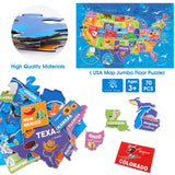 Jumbo Floor Puzzle for Kids,USA Map Puzzle Jigsaw Geography Puzzles,70 Piece US Map Puzzle 50 States with Capitals,United States Puzzle for Ages 3-5,Preschool Learning Toys Gift for 4-8 Years Old IFLOVE