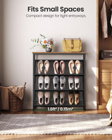 CHOEZON Shoe Rack, 4-Tier Slanted Shoe Storage Shelf, Narrow Shoe Rack for Entryway, Shoe Organizer with Adjustable Feet, Slim Shoe Shelf with Wooden Top and Metal Frame Rustic Brown and Black TXJ75BF CHOEZON
