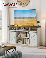 VASAGLE TV Stand for TVs up to 65 Inches, Farmhouse Entertainment Center with Sliding Barn Doors, TV Console Table for Living Room, Rustic White and Honey Brown ULTV322W73 VASAGLE