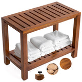 Teak Shower Bench - with Shelf, 25 Inch, Wooden Seat Stool for Bathroom, Spa, Garden, Fully Assembled, The Akar 25 The Teaky Hut