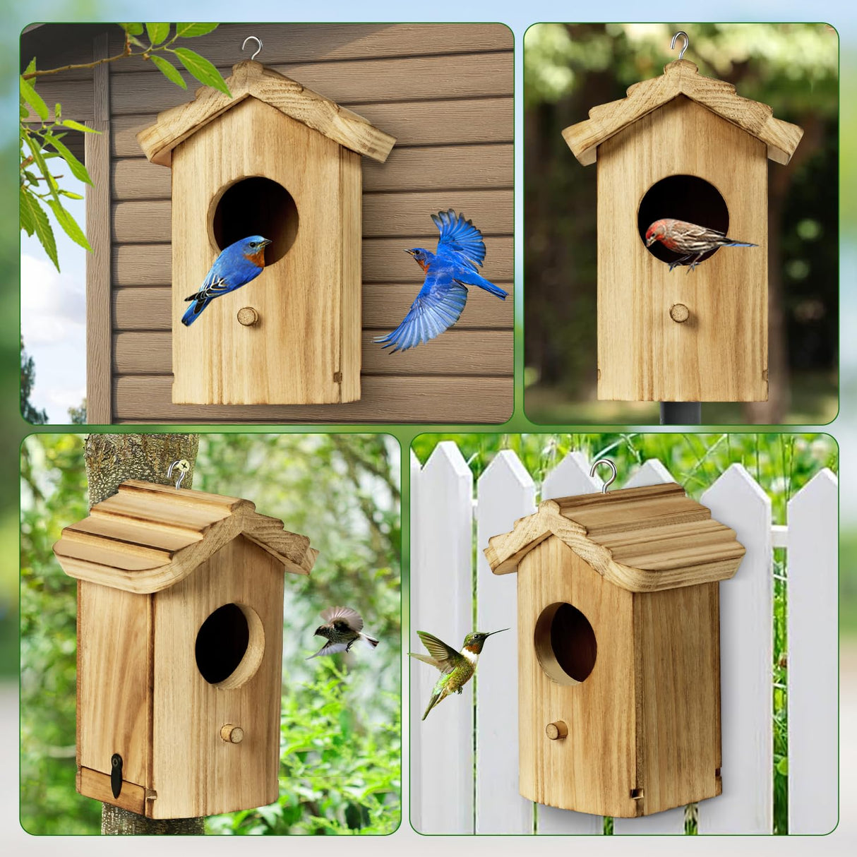 CLACKIBUKVYZ Hummingbird House,Wooden Birdhouse,Hummingbird Nest,Small Bird Houses for Outside,Outdoor Hanging Hummingbird House with Pole for Bluebird,Hummingbird,Finch,Cardinals CLACKIBUKVYZ