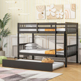 DNChuan Twin Over Twin Bunk Bed with Trundle,Triple Bunk Bed Convertible Into 3 Platform Beds,3-in-1 Beds with Headboard and Footboard,Wooden Frame for Kids Adults-Espresso DNChuan