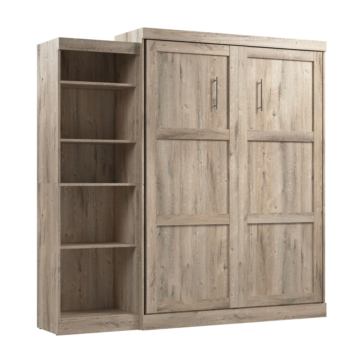 Bestar Pur Queen Murphy Bed with Shelving Unit, 90-inch Space-Saving Sleeping Arrangement for Multipurpose Room in Rustic Brown Bestar