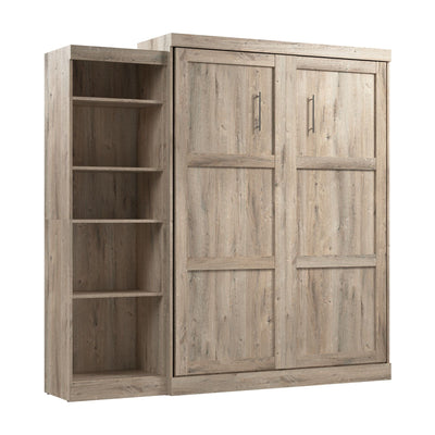 Bestar Pur Queen Murphy Bed with Shelving Unit, 90-inch Space-Saving Sleeping Arrangement for Multipurpose Room in Rustic Brown