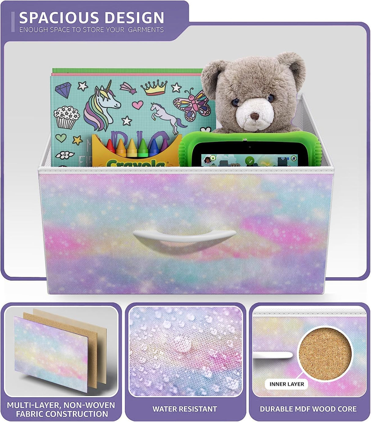 Sorbus Kids Dresser with 2 Drawers - Storage Chest Organizer Nightstand - Steel Frame, Wood Top, Tie-Dye Fabric Bins for Clothes - Wide Furniture for Bedroom, Hallway, Nursery, Closet, & Apartment Sorbus