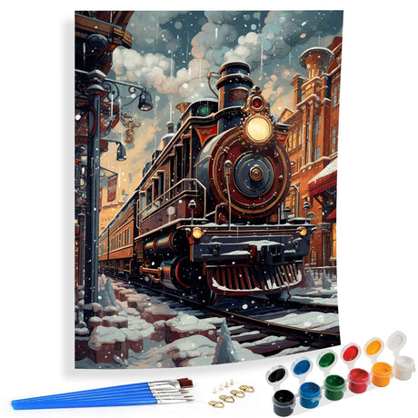 SKRYUIE Paint by Numbers Kit for Adults Beginner Train, Acrylic Snow Oil Painting by Numbers Kits with PaintBrushes Paintwork Art Crafts Canvas for Home Decor 16x20 inch / 40x50 cm SKRYUIE