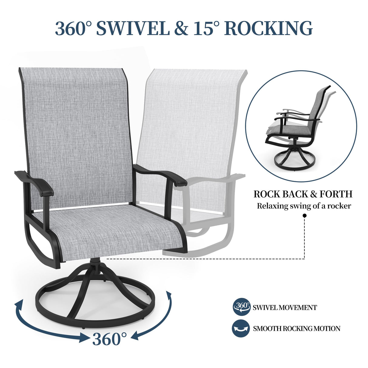PIZZELLO Patio Swivel Chairs Set of 4 Outdoor Swivel Rocker Dining Chairs with All Weather Textilene High Back and Metal Frame, 350 LBS Capacity, Outdoor Chair Sets for Lawn Garden Backyard Deck, Gray PIZZELLO