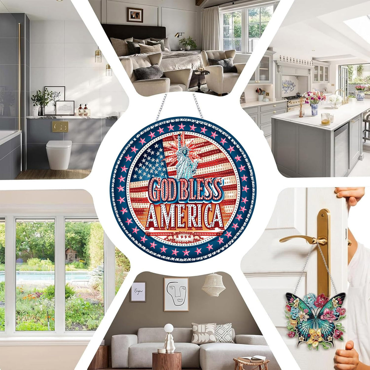 SKRYUIE Hanging Diamond Art Kits for Adults Pendant Statue of Liberty, Special Shaped Crystal DIY Diamond Painting Kit, Acrylic Board Wreath Pendants Double Sided, Home Decor 7.48 x 7.32 Inch c10 SKRYUIE