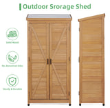 68''x33''x20'' Outdoor Wooden Storage Shed with Metal Top Tall Vertical Tool Cabinet for Backyard Garden Patio Lawn (Gold) Mederlo