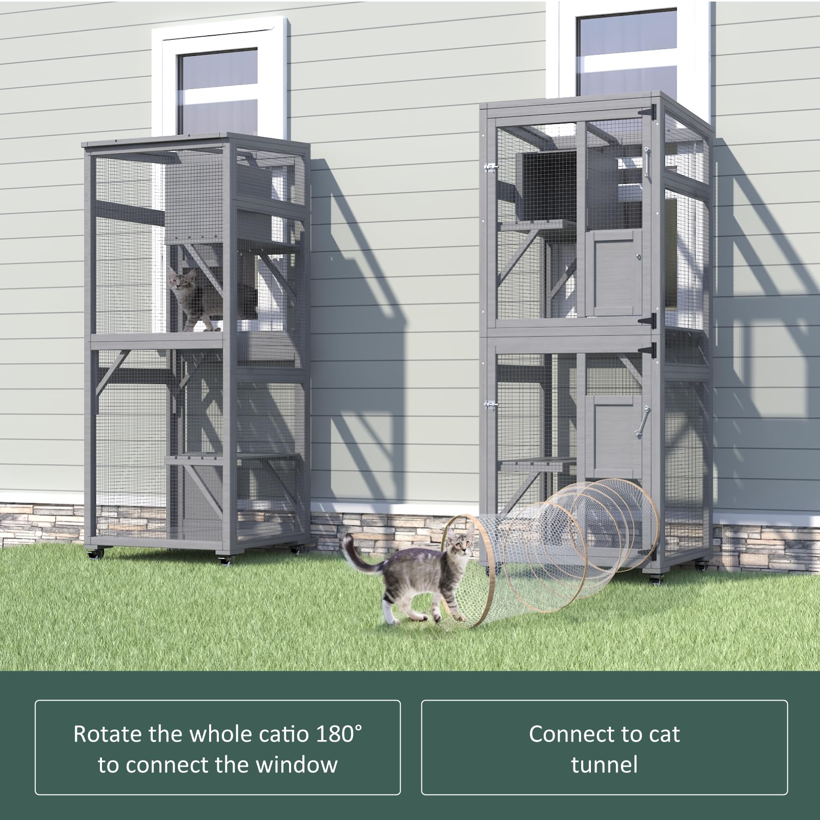 TIMHAKA 4 Tiers Cat Catio Outdoor Cat Enclosure, Cat House Outdoor Catio with Sunshine Panel Waterproof Roof, Large Enclosure with Run on 4 Wheels, Cat Cage with Removable Wood Bottom and PVC - WoodArtSupply