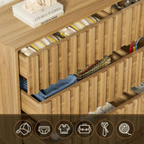 UEV Mid Century Modern Dresser,9 Drawer Dresser for Bedroom Natural Wood,Light and Fluted Double Chest of Drawers,Accent Large Storage Dresser with Metal Stand UEV