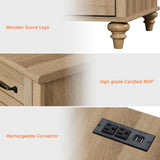 WAMPAT End Table Nightstand with Charging Station, Farmhouse Side Table for Living Room with 2 Drawers, Natural Wood Night Stand Bedside Table for Bedroom, Oak WAMPAT