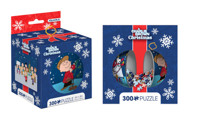 AQUARIUS Charlie Brown Christmas 300 Piece Jigsaw Puzzle in Tin Globe (3.25 x 3.25) - Officially Licensed Peanuts Merchandise & Collectibles - Puzzle 8 x 6 Inches