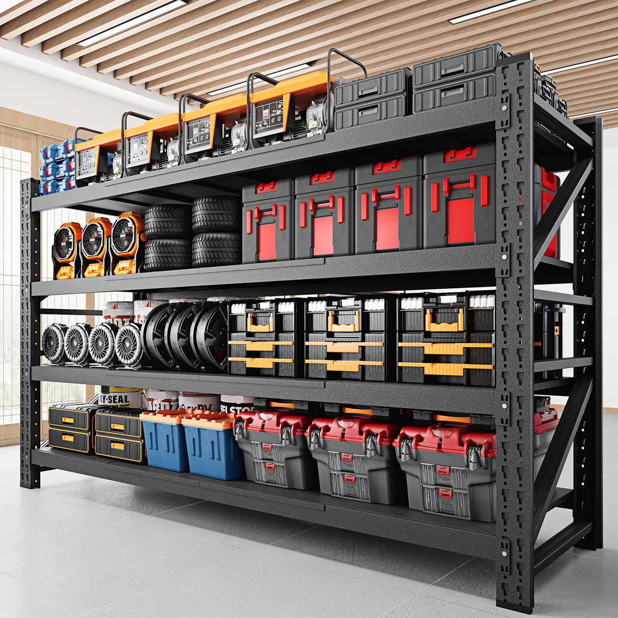 RAVIGIN 8000LBS Storage Shelves, 68" W Garage Shelving Heavy Duty Metal Adjustable Garage Shelves, Shelving Units Industrial Shelving for Warehouse, 68" W x 24" D x 63.4" H, Black RAVIGIN