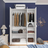 Homsee White Wardrobe Armoire Wooden Closet with 3 Doors, 5 Storage Compartments, 2 Hanging Rods & Decorative Handles for Bedroom Homsee