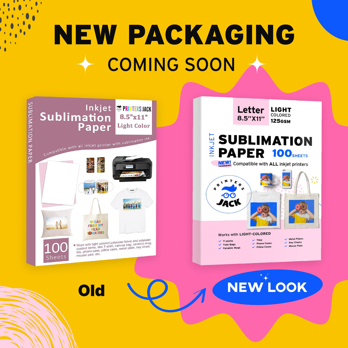 Sublimation Paper Heat Transfer Paper 100 Sheets 8.5" x 11" 125 gsm for Any Epson Sawgrass Ricoh Inkjet Printer with Sublimation Ink for DIY T shirt Mugs Printers Jack