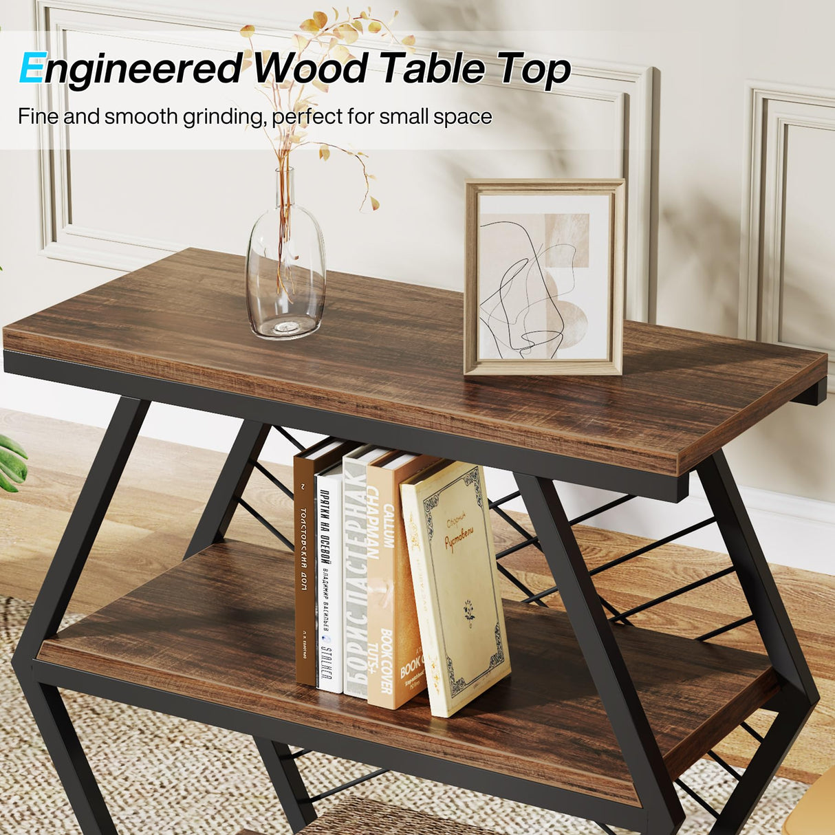 Tribesigns End Table, Industrial Side Table with 3 Storage Shelves, Wood Sofa Side Table with Geometric Metal Frame, Bedside Table for Living Room, Bedroom (1PC, Rustic Brown) Tribesigns