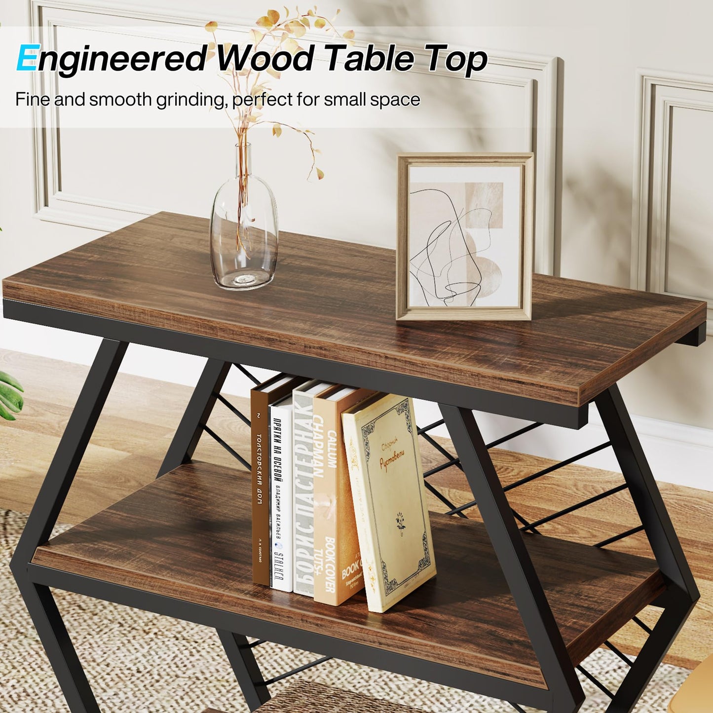 Tribesigns End Table, Industrial Side Table with 3 Storage Shelves, Wood Sofa Side Table with Geometric Metal Frame, Bedside Table for Living Room, Bedroom (1PC, Rustic Brown) - WoodArtSupply